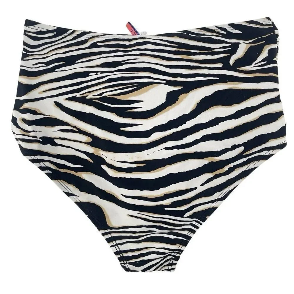 Apollo Swimwear Zebra Print High Waisted Bikini Bottoms Size Medium Ruched Sides